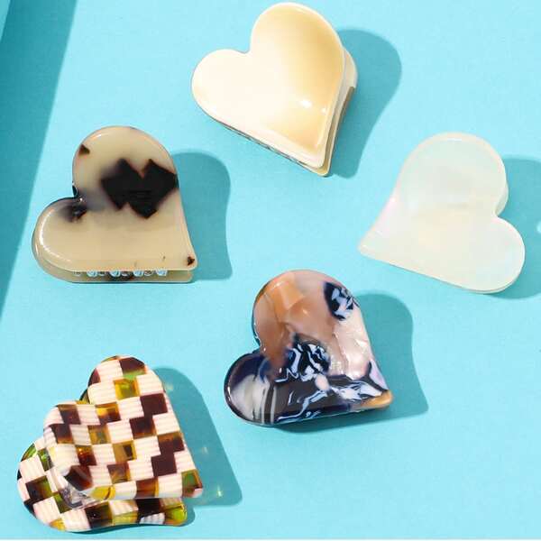 

5pcs Heart Design Hair Claw, Multicolor