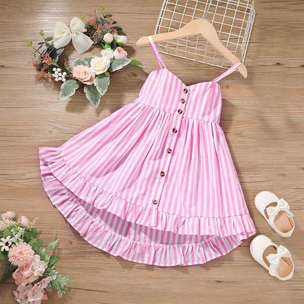 

Toddler Girls Striped Ruffle Hem Cami Dress, Baby pink