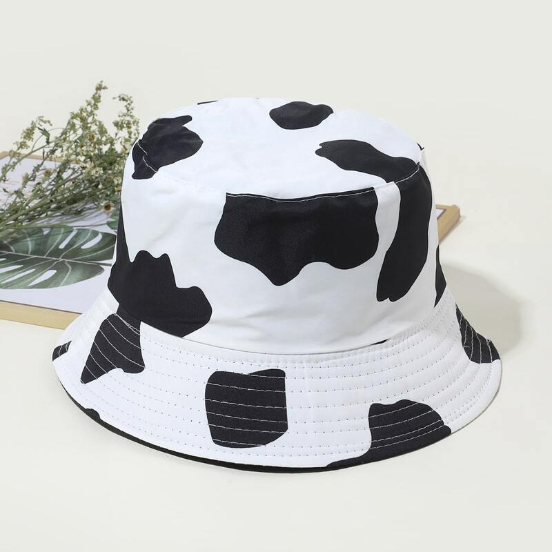 

Cow Print Reversible Bucket Hat, Black and white