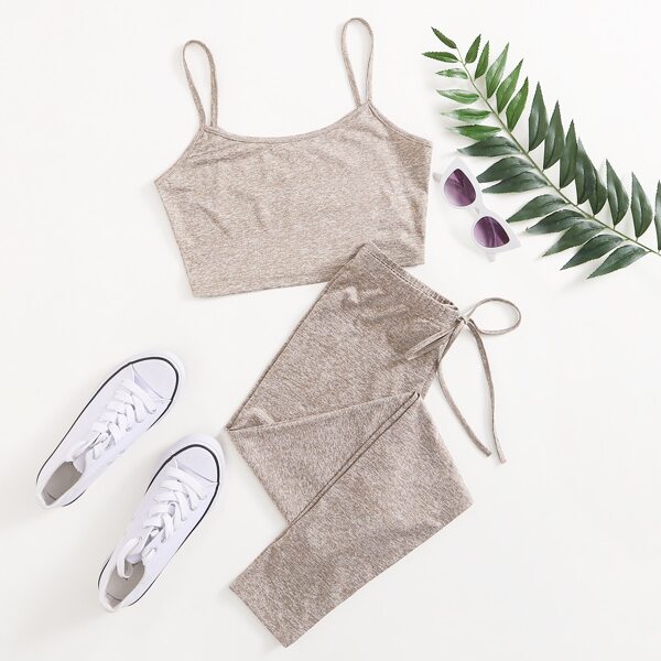 

Crop Cami Top & Knot Front Leggings Set, Apricot