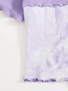 SHEIN EZwear Tie Dye Panel Seam Front Crop Tee - Lilac Purple - View 4