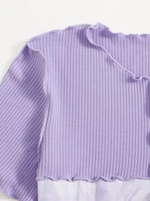 SHEIN EZwear Tie Dye Panel Seam Front Crop Tee - Lilac Purple - View 5