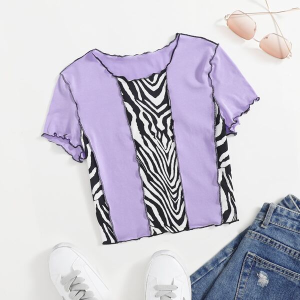 

Zebra Print Lettuce Trim Tee, Lilac purple