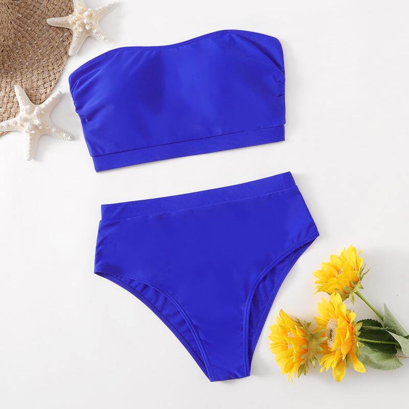 

Solid High Waist Bikini Swimsuit, Royal blue