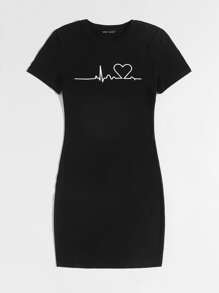 SHEIN EZwear Đầm Tim Giải trí - màu đen - Xem 3