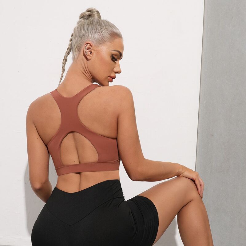 

High Support Cut Out Solid Sports Bra, Burnt orange