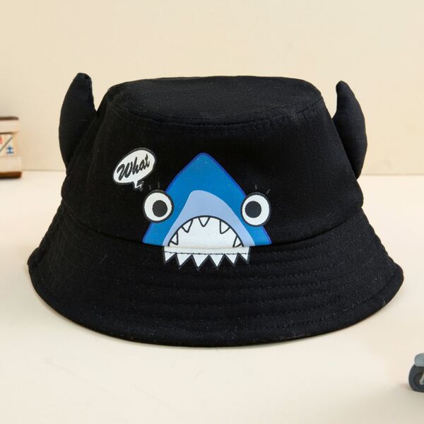 

Toddler Kids Cartoon Animal Print Bucket Hat, Black