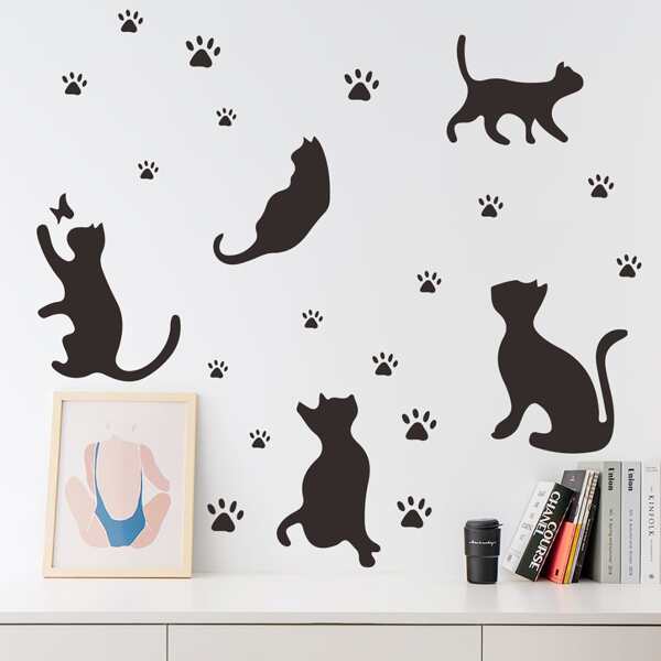 

Cat Print Kids Wall Sticker, Black
