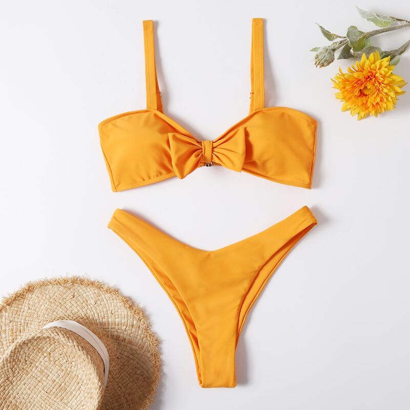 

Bow Decor High Leg Bikini Swimsuit, Orange