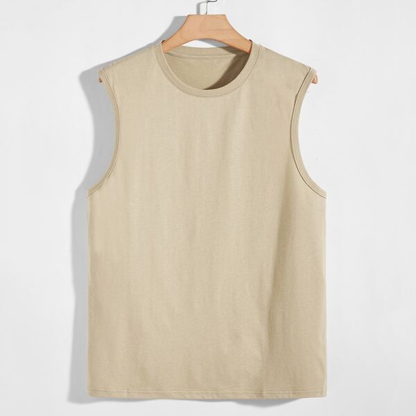

Men Solid Tank Top, Khaki