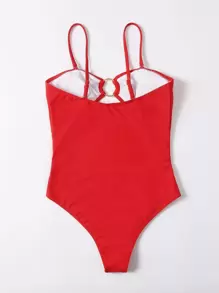 Ring Decor Cut-out One Piece Swimsuit - Red - View 2