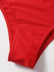 Ring Decor Cut-out One Piece Swimsuit - Red - View 4