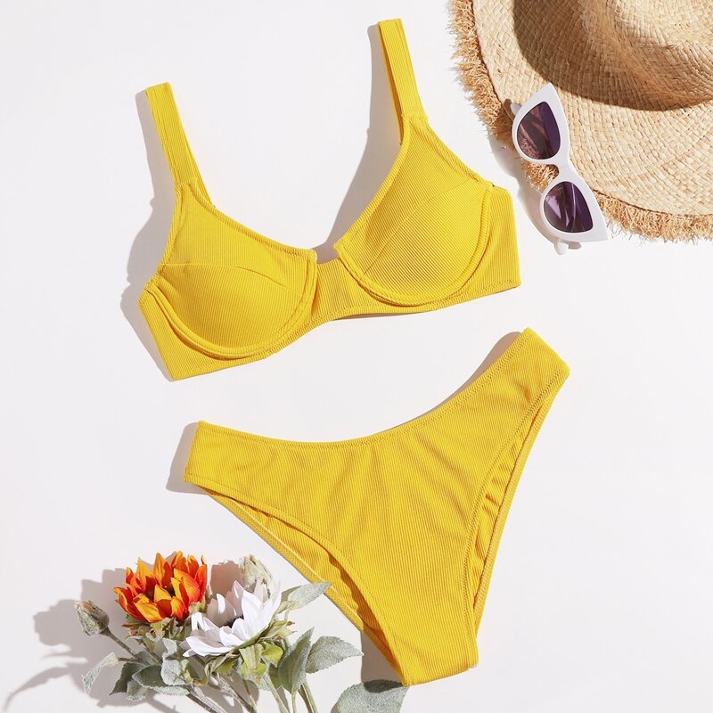 

Ribbed Underwire Bikini Swimsuit, Yellow