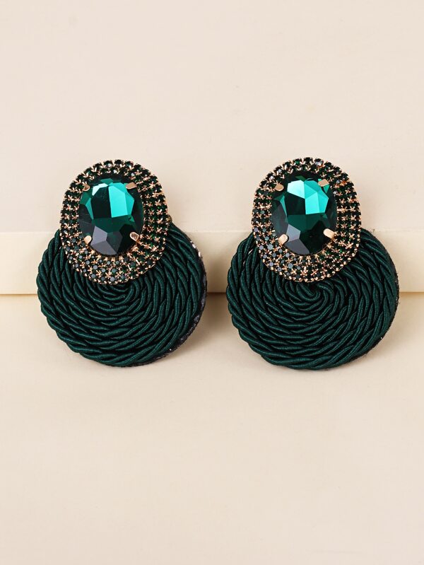 juran Rhinestone & Braided Round Decor Earrings