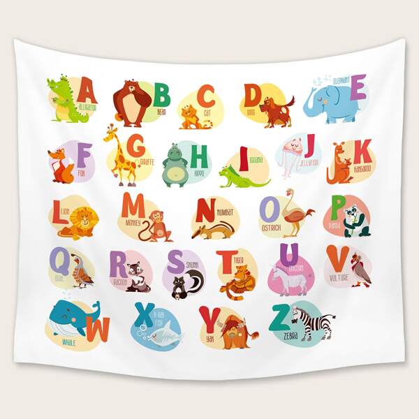 

Cartoon Animal Alphabet Print Kids Tapestry, Multicolor