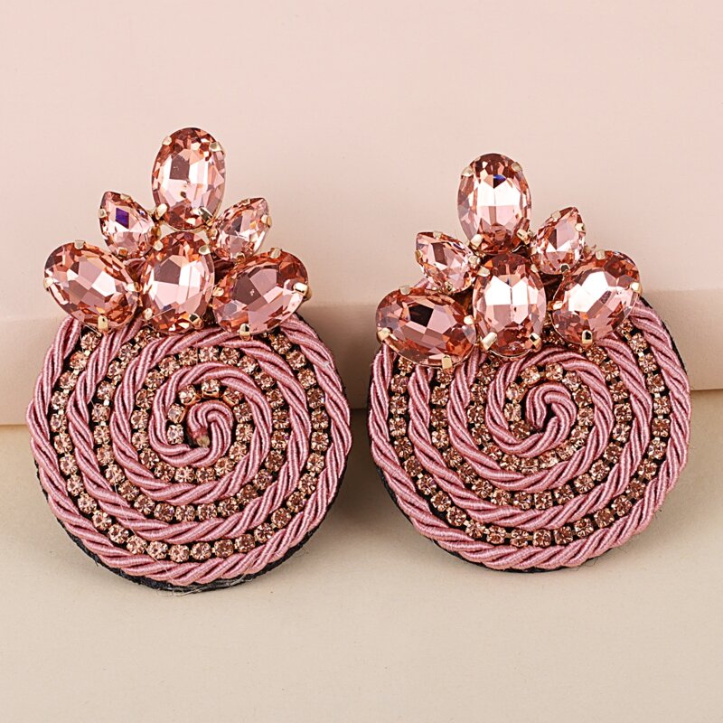 

Rhinestone & Braided Round Decor Earrings, Pink
