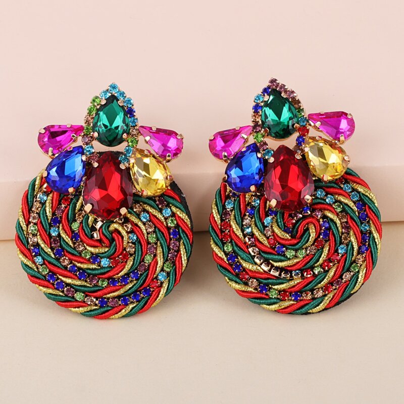 

Rhinestone & Braided Round Decor Earrings, Multicolor
