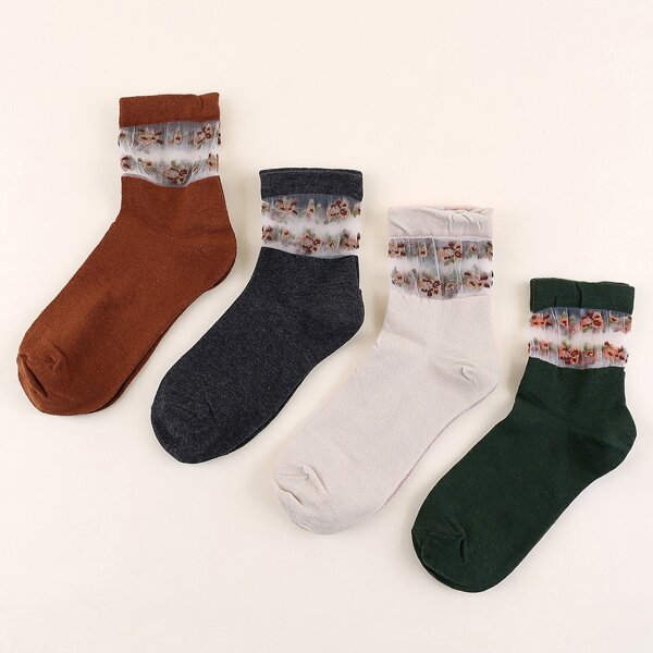 

4pairs Ditsy Floral Print Socks, Multicolor