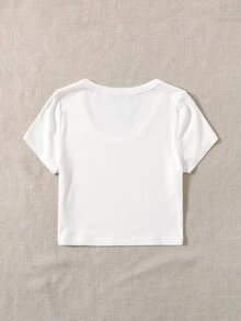 SHEIN EZwear 羅紋針織素色T恤 - 白色 - 查看 2