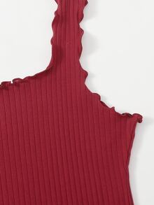 SHEIN Privé Plus Lettuce Trim Rib-knit Bodycon  Dress - Burgundy - View 3