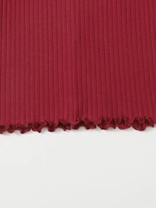 SHEIN Privé Plus Lettuce Trim Rib-knit Bodycon  Dress - Burgundy - View 5