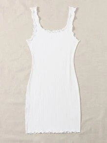 SHEIN Privé Vestido ajustado tejido de canalé ribete en forma de lechuga - Blanco - Ver 2