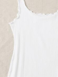 SHEIN Privé Vestido ajustado tejido de canalé ribete en forma de lechuga - Blanco - Ver 5
