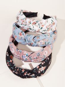 4 件套森女风格花卉雪纺结宽发带，适合女士，柔软复古面料发箍，宽边，防止头发凌乱 - 彩色 - 查看 2