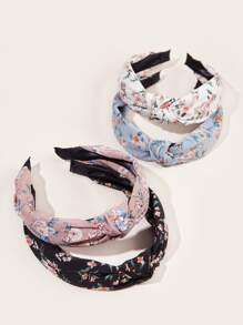 4 件套森女风格花卉雪纺结宽发带，适合女士，柔软复古面料发箍，宽边，防止头发凌乱 - 彩色 - 查看 3