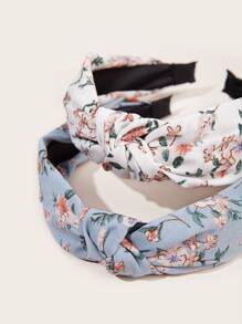 4 件套森女风格花卉雪纺结宽发带，适合女士，柔软复古面料发箍，宽边，防止头发凌乱 - 彩色 - 查看 4