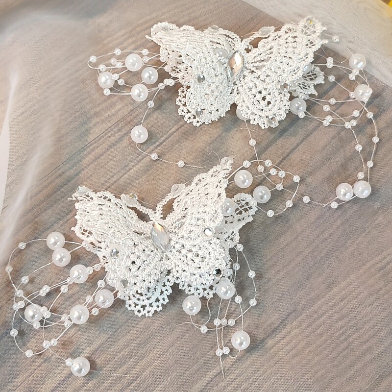 

2pcs Faux Pearl Butterfly Design Hair Clip, White