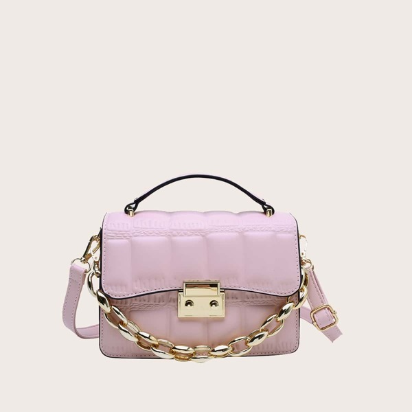 

Metal Lock Chain Satchel Bag, Pink