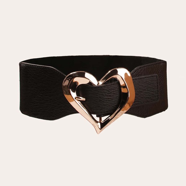 

Heart Buckle Wide Belt, Black