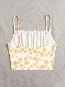 SHEIN Ruched Bust Seam Front Floral Print Cami Top - Multicolor - View 2