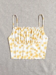 SHEIN Ruched Bust Seam Front Floral Print Cami Top - Multicolor - View 5