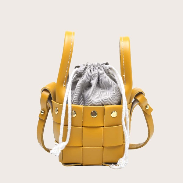 

Mini Drawstring Design Braided Satchel Bag, Yellow