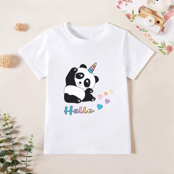

Toddler Boys Panda & Letter Print Tee, White