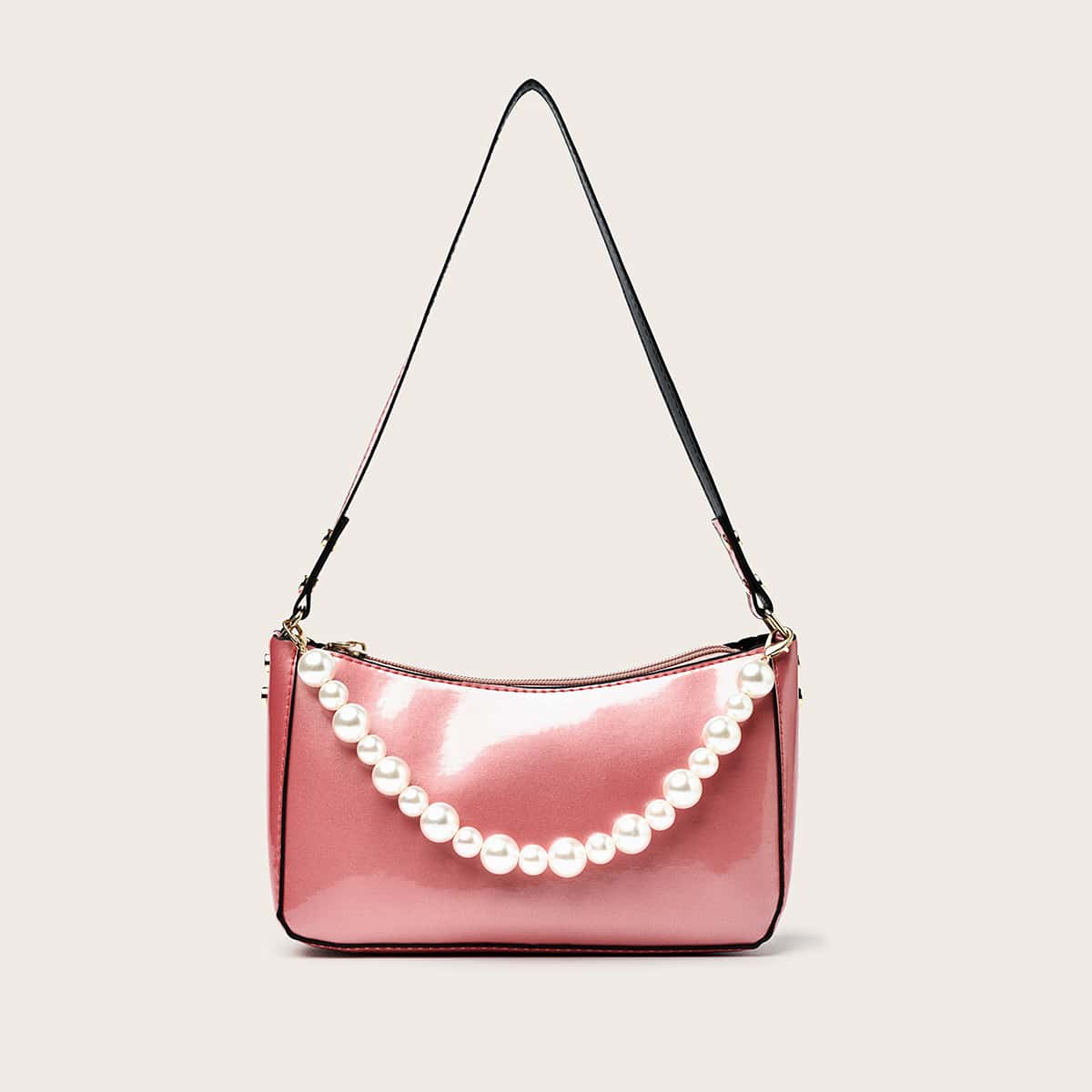 

Faux Pearl Decor Shoulder Bag, Watermelon pink