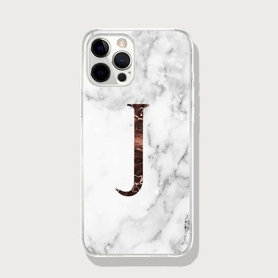 Letter Graphic Marble Pattern Phone Case