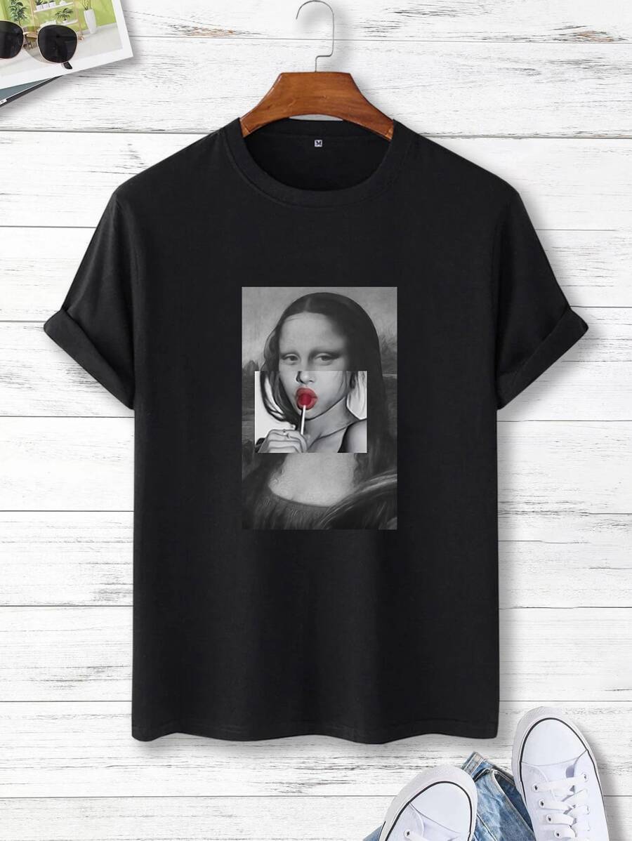 Manfinity Tops Nam Con số Giải trí - màu đen - Xem 1