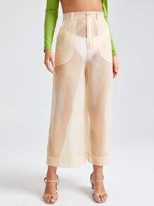 Sayndo Sheer Organza Pants Without Panties - Apricot - View 1