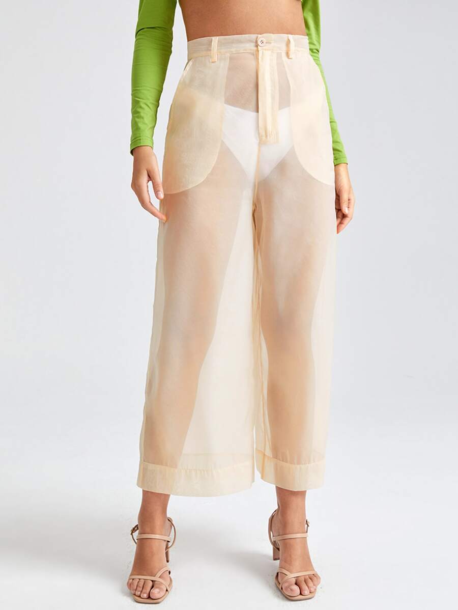 Sayndo Sheer Organza Pants Without Panties - Apricot - View 1