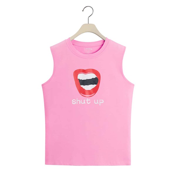 

Slogan & Lip Print Tank Top, Pink