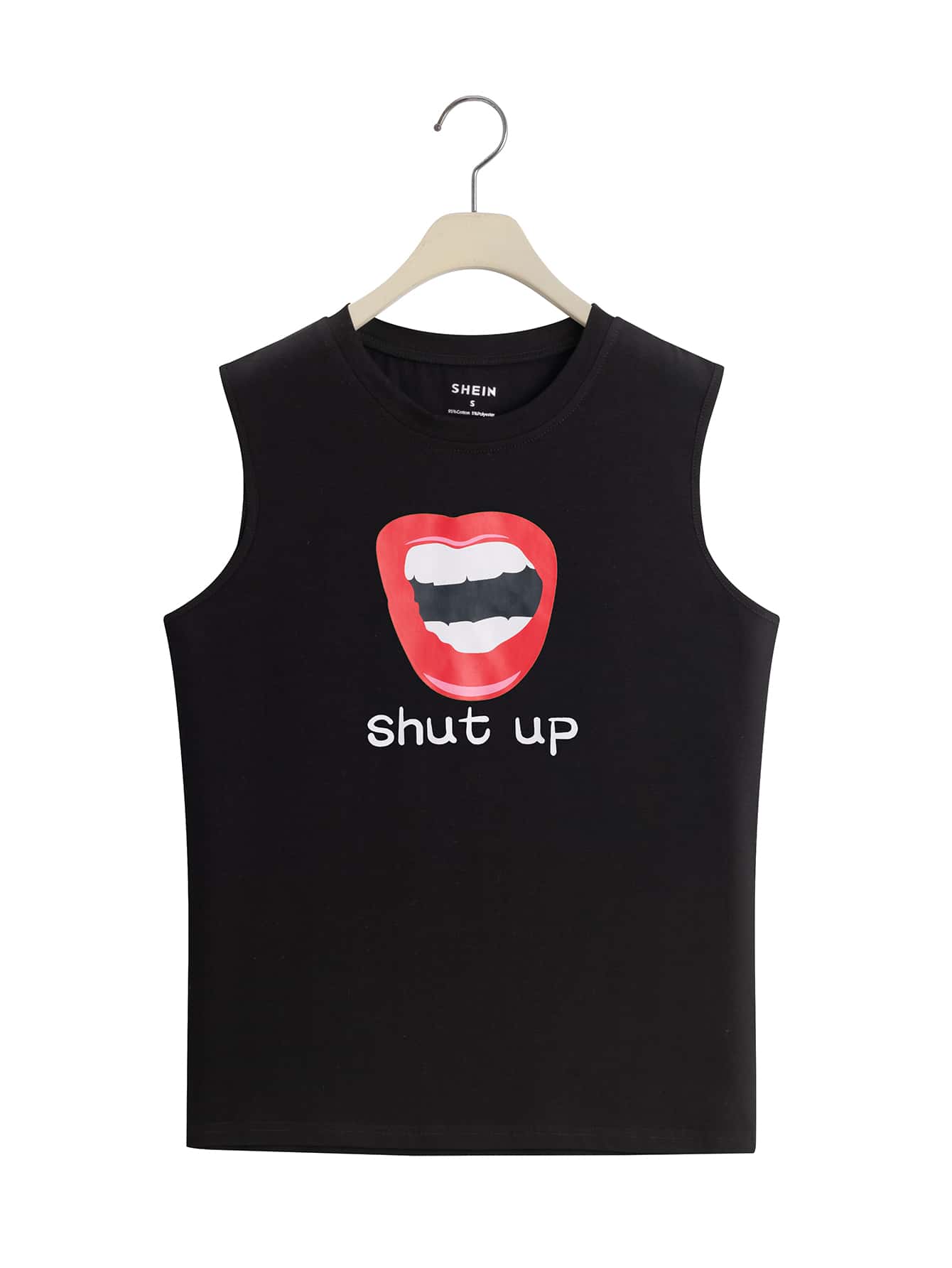 Top tank con slogan & con estampado de labio - Negro - Ver 1