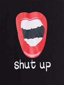 Top tank con slogan & con estampado de labio - Negro - Ver 3