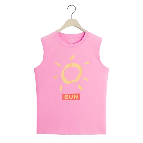 

Sun & Letter Graphic Tank Top, Pink