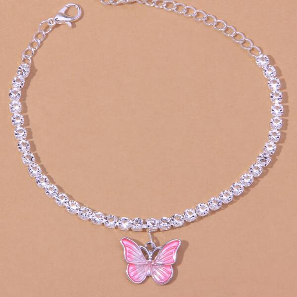 

Butterfly Charm Anklet, Silver