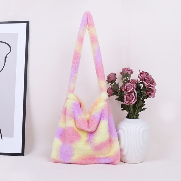 

Fluffy Color Block Shoulder Bag, Multicolor