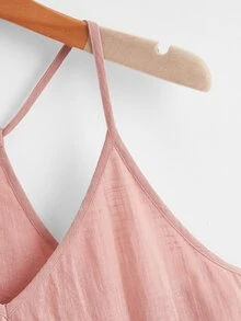 SHEIN เสื้อท็อปสายเดี่ยว ปลายระบาย เสื้อเว้าหลัง - สีชมพูปะการัง - ดู 3