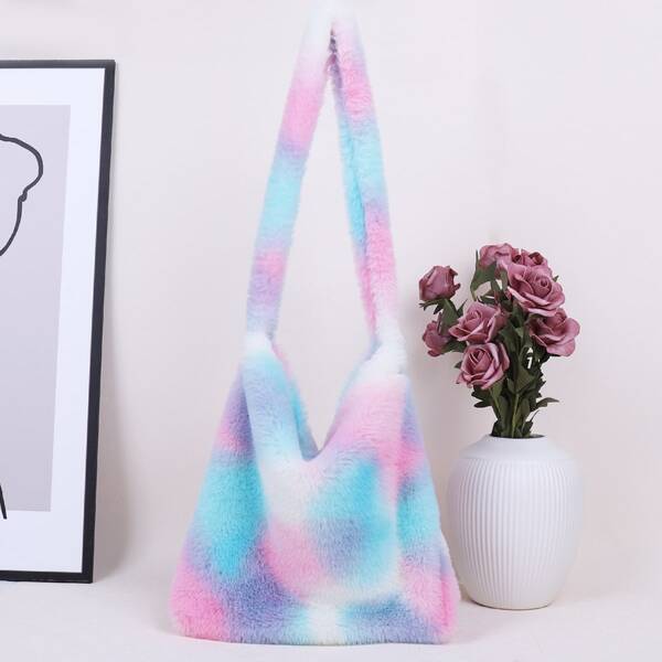 

Fluffy Color Block Shoulder Bag, Multicolor